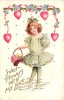 184229-Valentine´s Day, Unknown, Girl With Basket Of Flowers, Sweet Flowers Tell Of Love, Embossed - Saint-Valentin