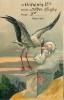 184335-Baby Arrival, Unknown Pub No 101a, Stork With Baby In Its Beak Being Dropped Down A Chimney, Embossed Litho - Naissance