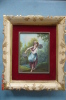 Miniature Sur Ivoire,ramasseuse De Fleurs, Signature Illisible ,18,5X22 Cms Cadre Plâtre Et Bois 18,5X22 Doré - Personen