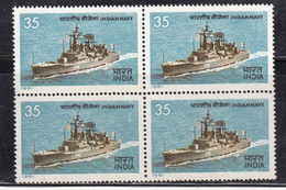 India MNH 1981, BLock Of 4, Indian Navy Day, I.N.S. Taragini, Ship, Militaria - Blocks & Sheetlets