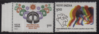 India MNH 1981, Set Of  2 Asian Games., Logo, Hockey Players., Mascot Elephant ´Appu´, - Ungebraucht