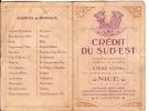 Calendrier Deux Volets/Crédit Du Sud-Est/NICE/1929                   CAL37 - Other & Unclassified