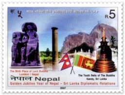 SRI LANKA-NEPAL GOLDEN JUBILEE ANNIVERSARY RUPEE 5 STAMP NEPAL 2007 MINT MNH - Buddhism