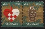 DANEMARK: Paire De Vignettes De Noël De 1956 Attachées Et Oblitérées - Variétés Et Curiosités
