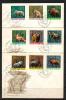 POLAND FDC 1965 FOREST ANIMALS SET OF 9 Wolf Lynx Fox Badger Bear Boar Wild Pig Deer Bison Moose Squirrel Cancellation - FDC