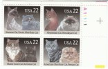 #2372 2373 2374 2375 Plate # Block Of 4, 1988 Cat Varieties On Stamps, Feline, 22-cent US Postage Stamps - Plaatnummers