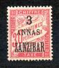 ZANZIBAR  Taxe 1897 (*)  Y&T N° 4   (1ère Surcharge = 3mm)   Sans Gomme - Without Gum - Nuevos