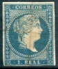 Edifil 49, 1 Real Azul Papel Sin Filigrana En Usado - Used Stamps