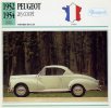 FICHE CARTONNEE DIMENSION 13,7/13,7 CM...PEUGEOT 203 COUPE... DESCRIPTIF AU DOS DU SCANNER - Voitures