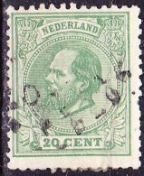 1872 Koning Willem III 20 Cent Groen Tanding 12½  Kleine Gaten NVPH 24 K - Gebraucht