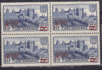 FRANCE N°490 2.50 S 5F OUTREMER REMPARTS DE CARCASSONNE 2.50 SUR RF BLOC DE 4  NEUF SANS CHARNIERE - Unused Stamps