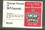 St Vincent 1977 $5 Silver Jubilee Booklet With 12 Stamps MNH In 3 Se-tenant Panes On Unwatermarked Paper - St.Vincent (1979-...)