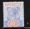 Seychelles 1890-1900 Queen Victoria 10c Mint Hinged - Seychellen (...-1976)