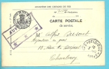 Kaart Met Rechthoekige Spoorwegstempel AUVELAIS (violet) Met Als Aankomst Stempel BELGIQUE / BELGIE 3  (noodstempel) - Fortune Cancels (1919)