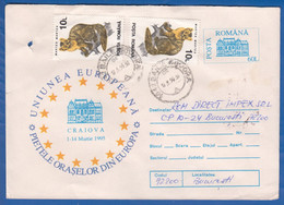 Rumänien; Brief Craiova - Uniunea Europeana, EU; Pietele Oraselor; Märkte; Market; Inflamarken 1996 Baile Govora - Instituciones Europeas