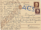 ROMA  /  PALERMO - Cover_ Lettera  7.10.1944 - Verificato Per Censura " A.C.S."  Cent. 30 X 2 - Marcophilie