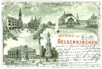 Gelsenkirchen, Litho Mit Neumarkt, Stadthalle, Amtsgericht U. Kriegerdenkmal, 1903 - Gelsenkirchen