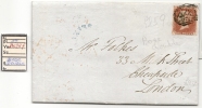 UK - 1847 COVER 1p Imperforate - 4 Margins - Plate 59 BASE DOUBLE Specialised # Bs28f  -complete Entire Cover - Briefe U. Dokumente