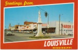 Louisville MS Mississippi, Street Scene, Tabor Drug Store, C1960s Vintage Postcard - Other & Unclassified
