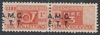 1947-48 TRIESTE A PACCHI POSTALI 3 £ VARIETà SOPRASTAMPA SPOSTATA MH * - R10789 - Pacchi Postali/in Concessione