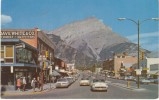 Banff Canada, Great Chrome Street Scene, Autos, Business Signs, 1950s Vintage Postcard - Banff