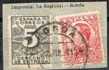 Fragmento 25 Cts Alfonso XIII Y Derecho Entrega, Fechador RONDA (Malaga) Num 495 Y 592 º - Usados