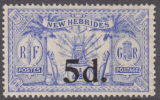 NEW HEBRIDES 1924 5d On 2 1/2d SG 42 HM XF42 - Sonstige & Ohne Zuordnung