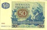 SWEDEN 50 KRONOR BLUE MAN  FRONT MAN BIRD BACK DATED 1990 P53d AVF READ DESCRIPTION !! - Zweden