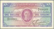MALTA GOVERNMENT ONE SHILLING BANKNOTE ISSUE 1940-1943 KING GEORGE VI PICK 16 - Malte