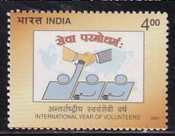 India MNH 2001, International Year Of Volunteers, Hand, Map, - Neufs