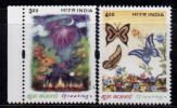 India MNH 2001, Set Of 2, Greetings, Flower, Fireworks, Butterflies, Butterfly, Insect, - Nuevos