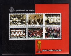 REPUBBLICA DI SAN MARINO 1999 MILAN CENTO ANNI CENTENARY SERIE BLOCCO FOGLIETTO SET BLOCK SHEET BLOC USATO USED OBLITERE - Usati