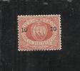 SAN MARINO 1892 STEMMA SOPRASTAMPATO COAT OF ARMS SURCHARGED MH C.10(c) SU 20 OTTIMA CENTRATURA FIRMATO SIGNED - Nuevos