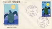 FDC  POLYNÉSIE  TAHITI  1976 # JOURNÉE MONDIALE DE L'ECOLOGIE # TORTUE VERTE # TORTUE FRANCHE # - FDC