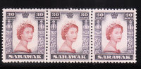 Sarawak 1955-57 QE II 30c Blk Of 3 MNH - Sarawak (...-1963)