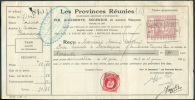 75 Centimes Petit Montenez Obl. Sc AISEAU 6-VII-1923 S/Reçu D´une Somme De 90,25Frs. + Timbre Fiscal De Bruxelles - Assu - 1921-1925 Small Montenez
