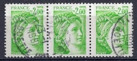 France - YT 1977 Oblitéré - Sabine 2,00 Vert-jaune (bande De 3) - 1977-1981 Sabine De Gandon