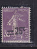 FRANCE N°218 25C S 35C VIOLET TYPE SEMEUSE CAMEE SURCHARGE APPUYEE NEUF SANS CHARNIERE - Oblitérés