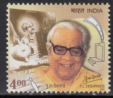 India MNH 2002, P.L, Deshpande, Artist, Art, Musician, Music Instrument, Actor, Writer, Cinema Roll, Film Director, - Ungebraucht