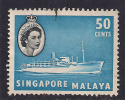 SINGAPORE 1955 - 59 QE2 50 Ct BLUE  BLACK USED STAMP SG 49..( B223 ) - Singapore (...-1959)