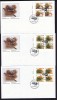 1995  Mid-value Definitives  Fruits: Apple, Chestnut, Peach    Sc 1366, 1370, 1374 Plate Blocks Of 4 - 1991-2000