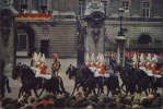 England-Postcard- London-The Life Guards Riding Past H.M. The Queen At Buckingham Palace-unused - Buckingham Palace