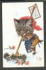 CAT  CLEANING  MESS , SIGNED  THIELE , OLD POSTCARD - Thiele, Arthur