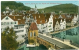 Calw, Partie An Der Nagold Mit Nikolaus Kapelle, Uhrmacher Geschäft Rist Und Buchhandlung, 1915 - Calw