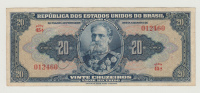 BRAZIL 20 Cruzeiros 1943 VF+ Pick 136 - Brasilien