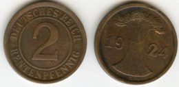 Allemagne Germany 2 Rentenpfennig 1924 A J 307 KM 31 - 2 Rentenpfennig & 2 Reichspfennig