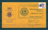 Lions Club, USA, 22/01/1992, 50th Anniversary Lions Club - CHARLOTTE (GA2873) - Rotary, Lions Club