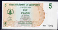 ZIMBABWE :  5 Dollars - Bearer Cheque - 2006 - UNC - Zimbabwe