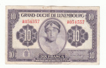 Luxembourg 10 Francs 1944 VF+ CRISP Banknote WWII P 44 - Luxemburgo