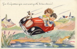 ENFANTS - Jolie Carte Fantaisie Enfants Conduisant Automobile Avec Chien Signée JANSER - Janser